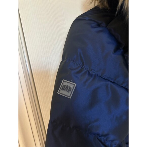 Youth Gap Long Puffer Jacket XXL Full Zip Button Snap Hood Blue Metallic w belt - Picture 3 of 6